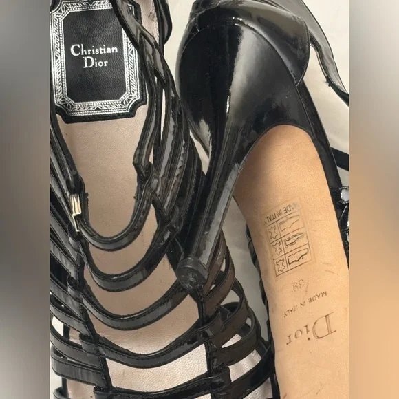 Dior Glossy Black Strappy Heels - Picture 2 of 3